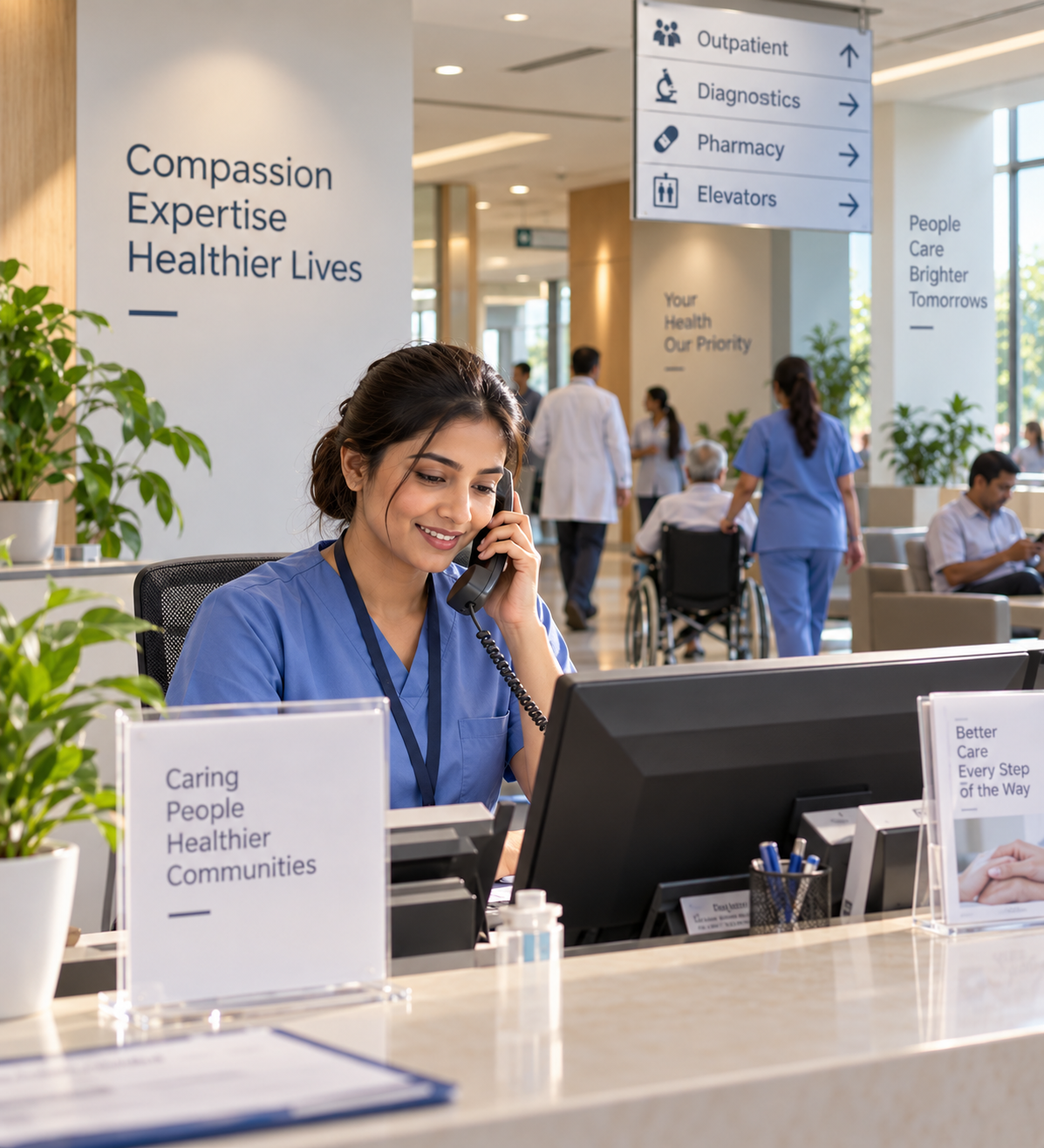 Hospital coordinator taking a patient call
